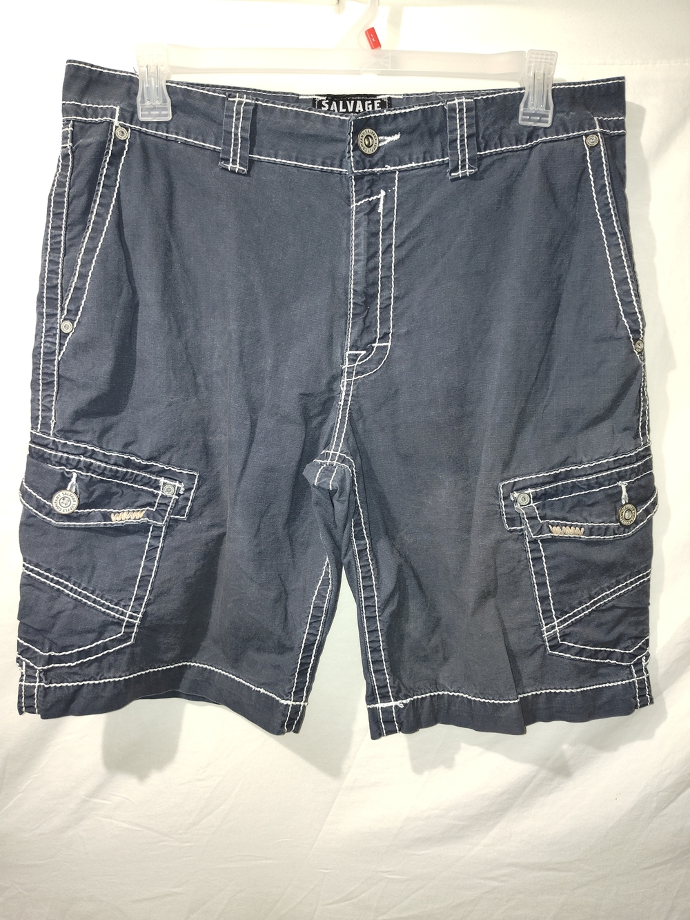 Buckle Navy Cargo Shorts with White Contrast Stitching